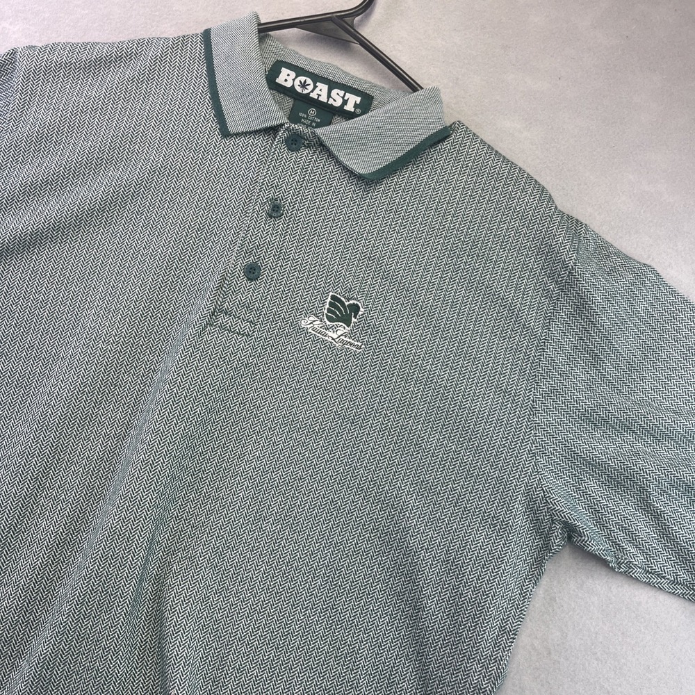 Kauai Lagoons Boast Golf Polo Shirt Mens Medium Green Herringbone Vintage 90s